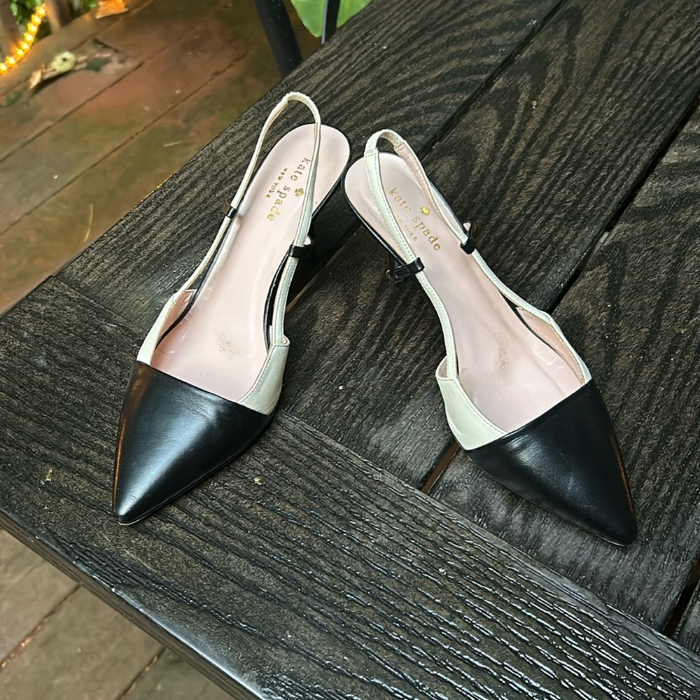 Black and white Kate spade sling back heels